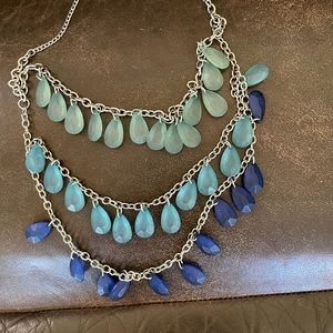 3 tiered necklace. Green, teal and navy.
